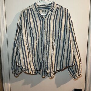 Free People We The Free Set Sail Pure Cotton Oversized Striped Blouse size XS